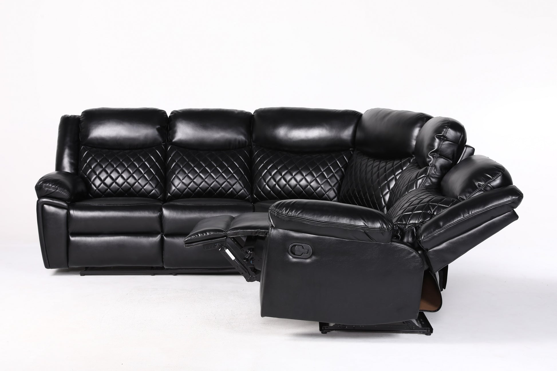 Myra Recliner Leather Large Corner Sofa Set - Black