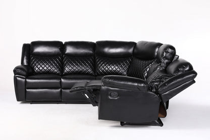 Myra Recliner Leather Large Corner Sofa Set - Black