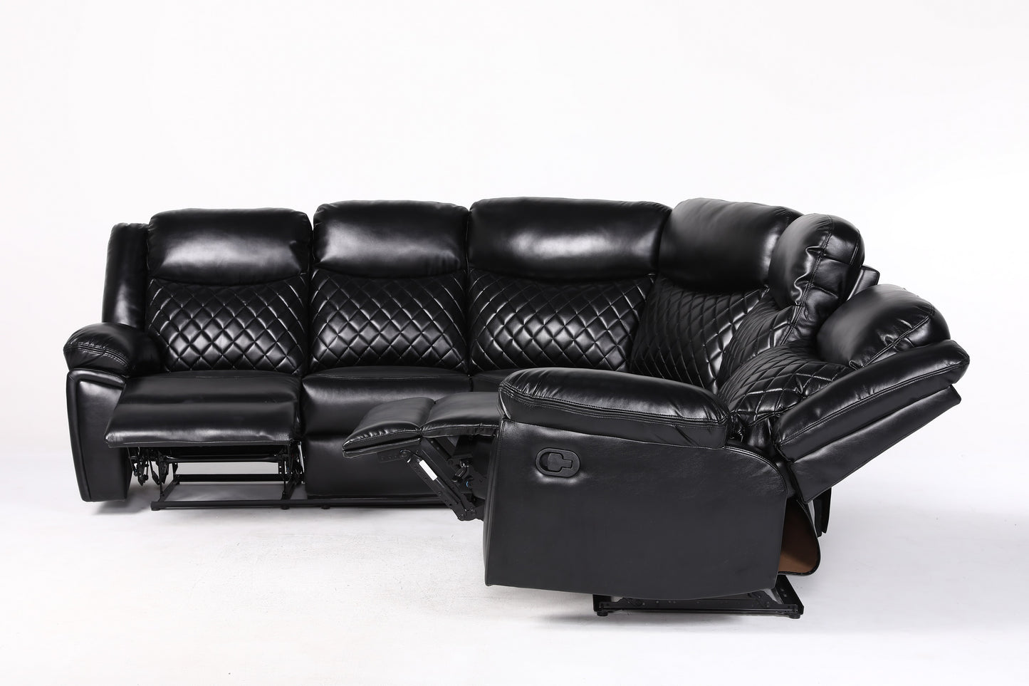 Myra Recliner Leather Large Corner Sofa Set - Black