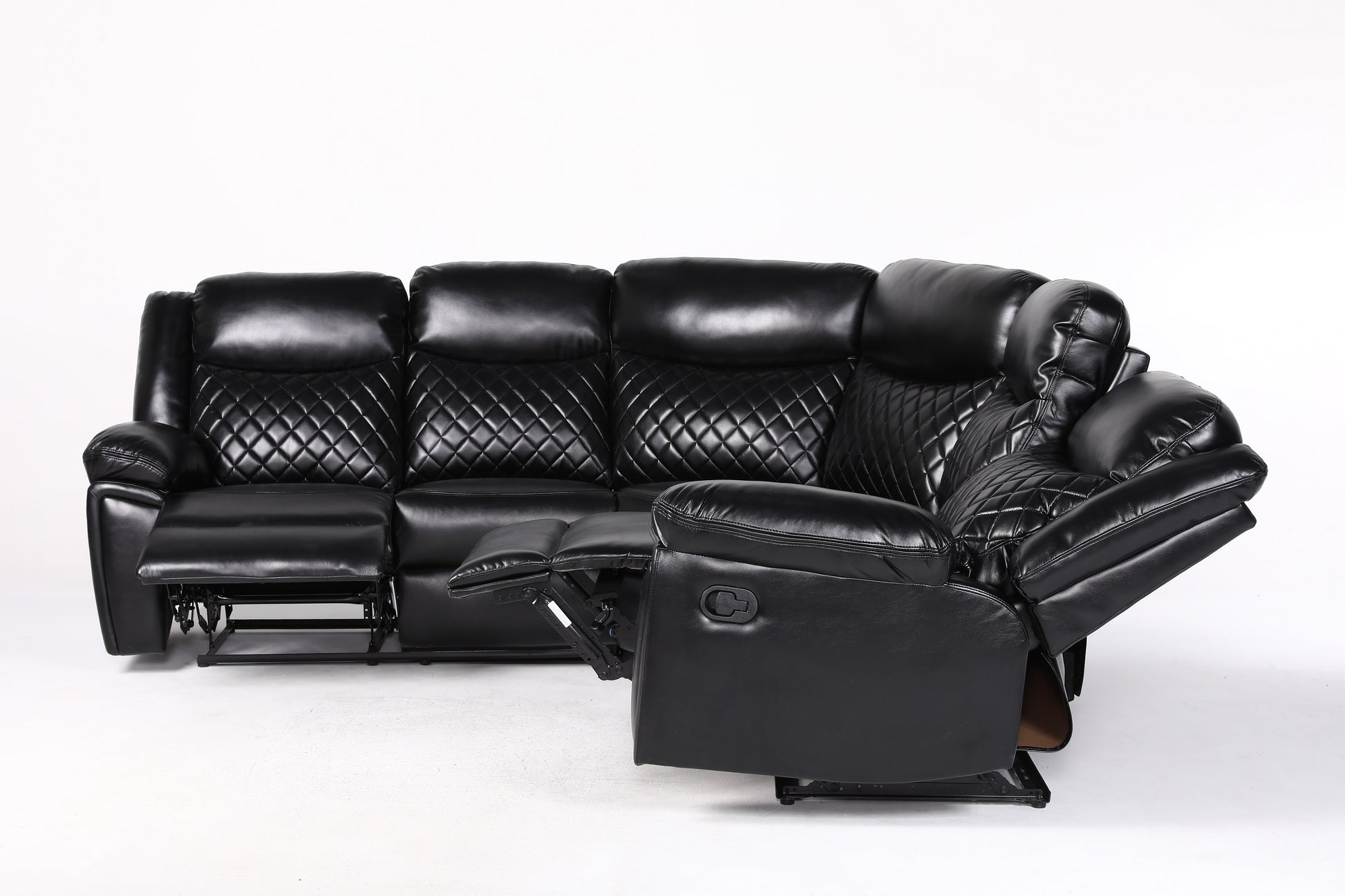 Myra Recliner Leather Large Corner Sofa Set - Black