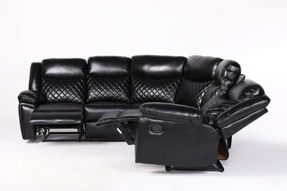 Myra Recliner Leather Large Corner Sofa Set - Black