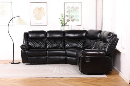 Myra Recliner Leather Large Corner Sofa Set - Black
