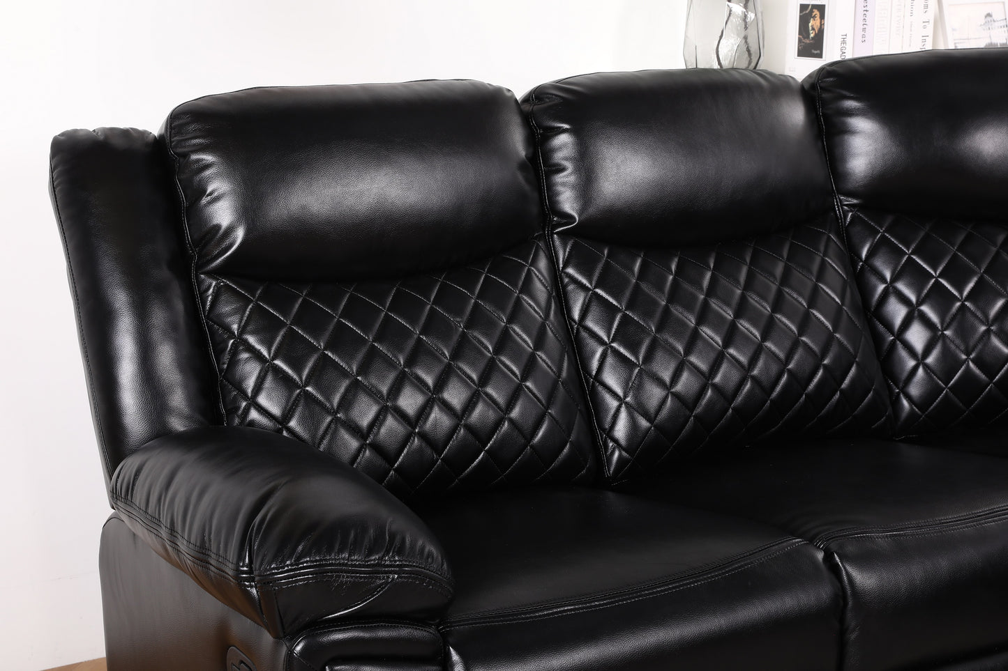 Myra Recliner Leather Large Corner Sofa Set - Black
