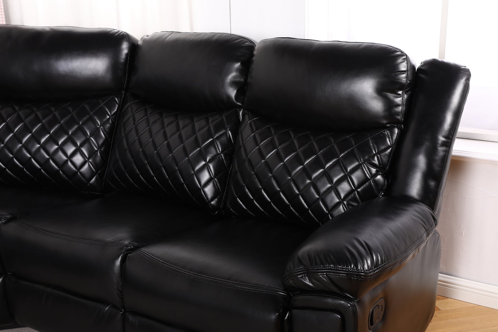 Myra Recliner Leather Large Corner Sofa Set - Black