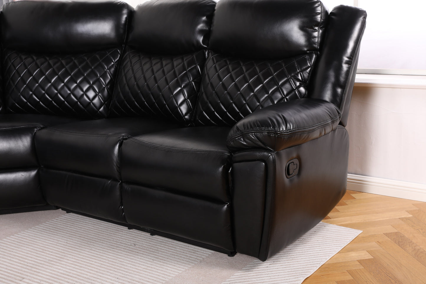 Myra Recliner Leather Large Corner Sofa Set - Black