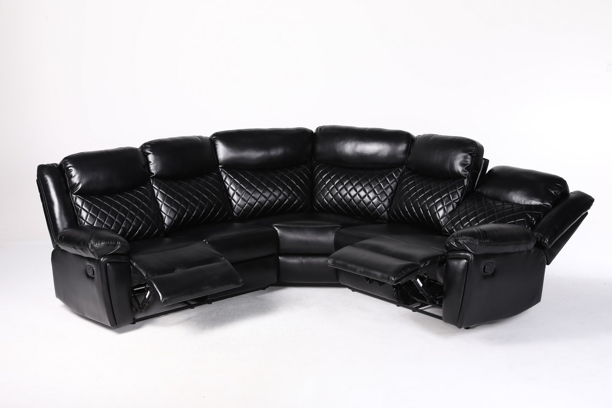 Myra Recliner Leather Large Corner Sofa Set - Black