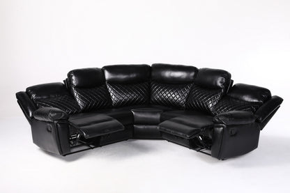 Myra Recliner Leather Large Corner Sofa Set - Black