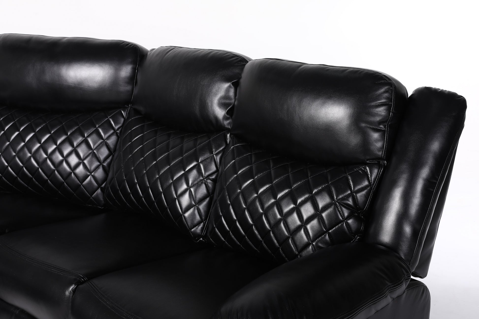 Myra Recliner Leather Large Corner Sofa Set - Black