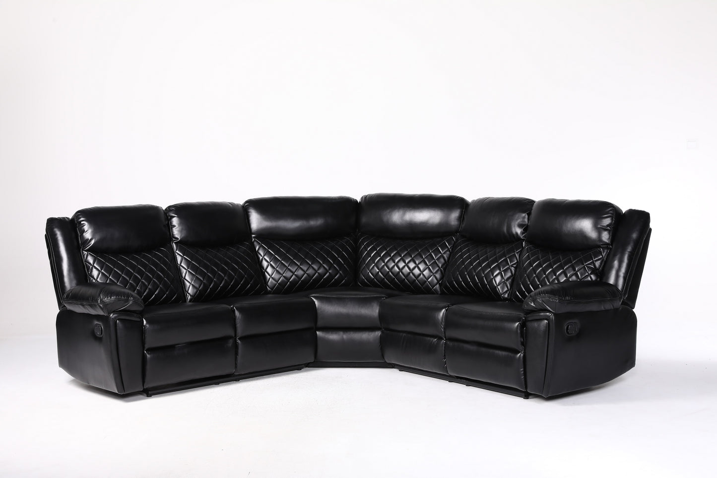 Myra Recliner Leather Large Corner Sofa Set - Black