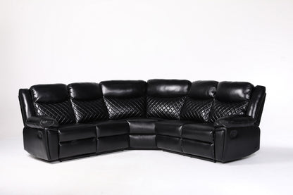 Myra Recliner Leather Large Corner Sofa Set - Black