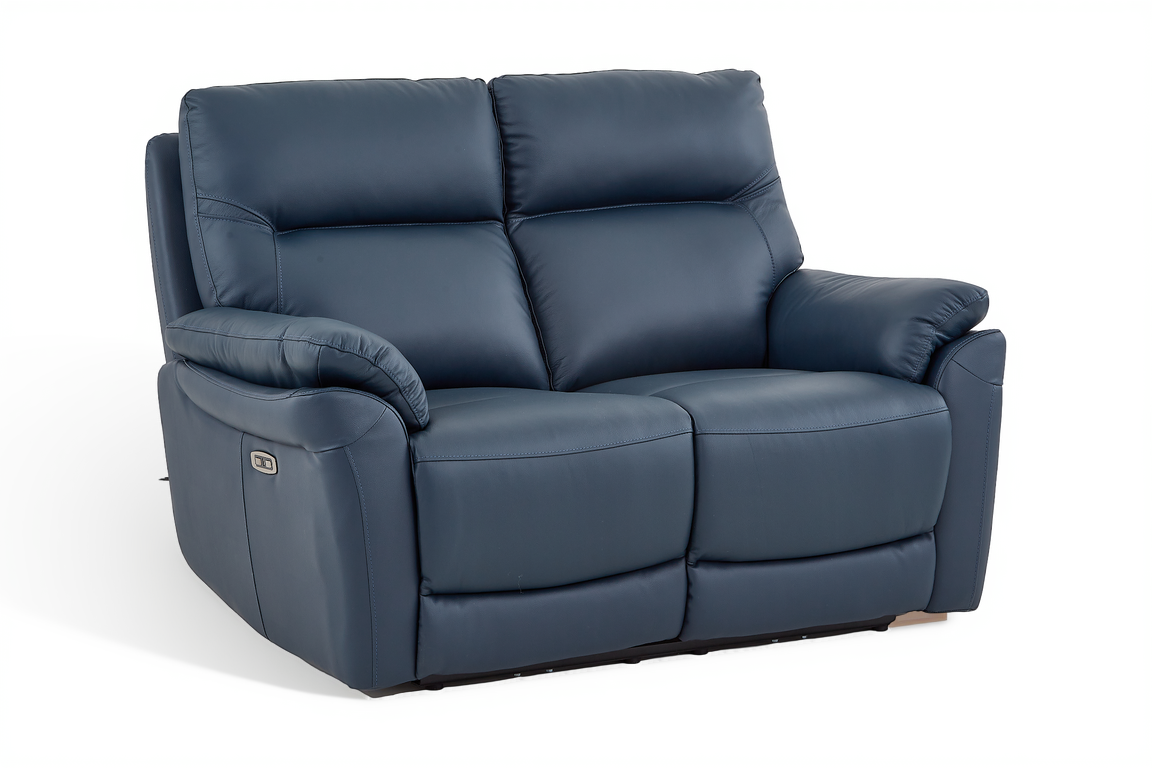 Cinecitta 2 Seater Electric Recliner Sofa - Navy Blue Leather - Image 4