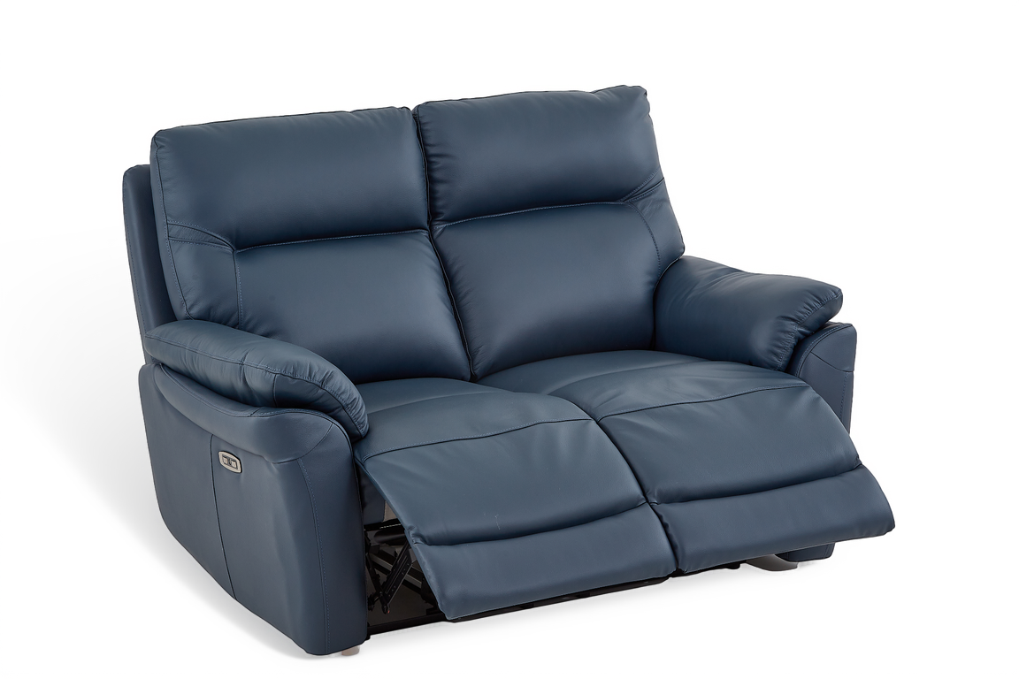 Cinecitta 2 Seater Electric Recliner Sofa - Navy Blue Leather - Image 3