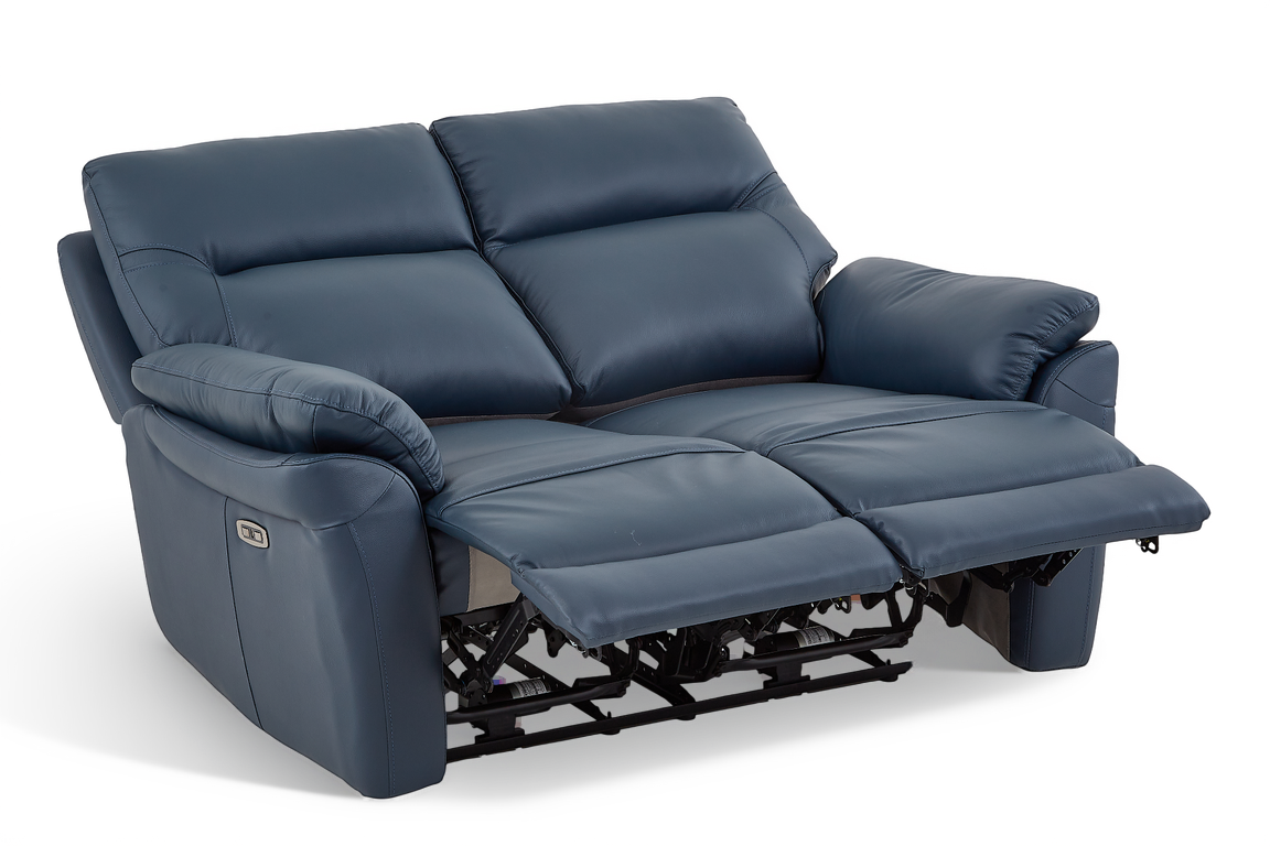 Cinecitta 2 Seater Electric Recliner Sofa - Navy Blue Leather - Image 2