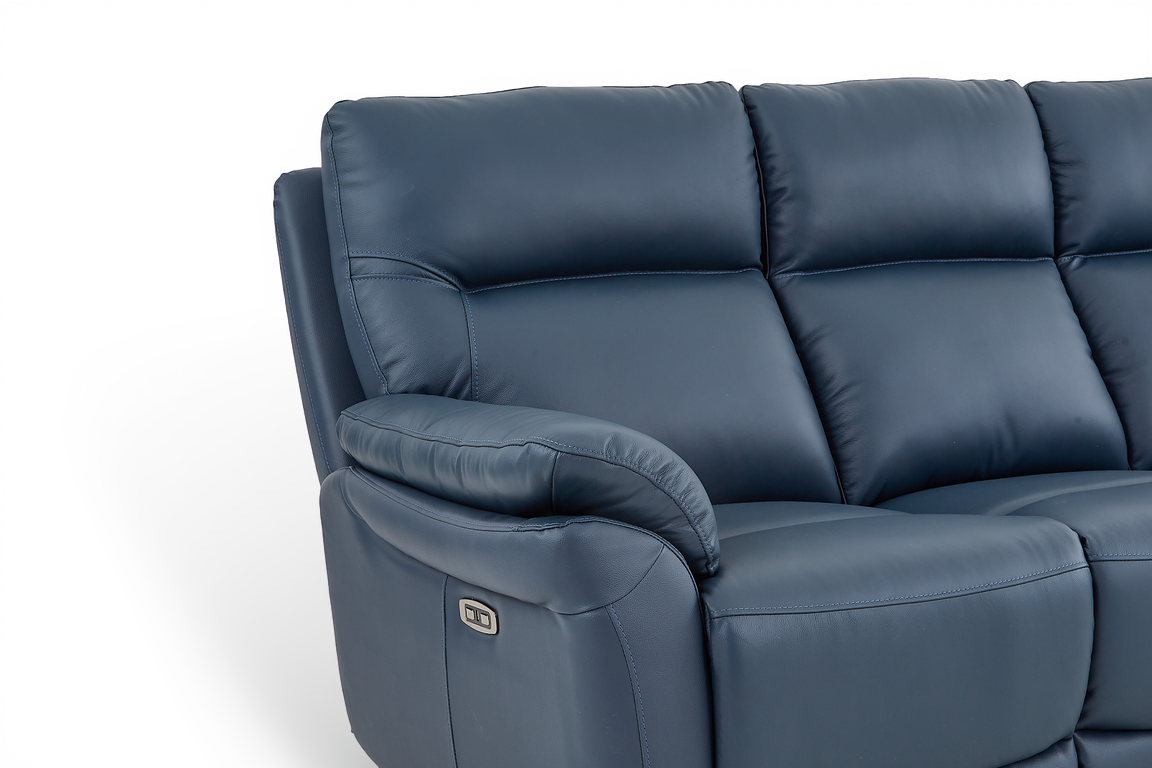 Cinecitta 3 Seater Electric Recliner Sofa - Navy Blue Leather - Image 6