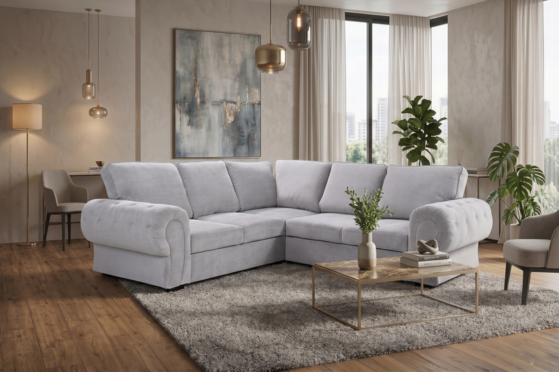 Niko Full Back Corner Sofa - Silver