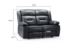 Novie Recliner Leather 2 Seater Sofa - Black