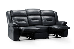 Novie Recliner Leather 3 Seater Sofa - Black