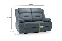 Novie Recliner Fabric 2 Seater Sofa - Grey