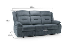 Novie Recliner Fabric 3 Seater Sofa - Grey