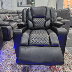 Orlando Electric Recliners Leather Arm Chair Black - LED LIGHTS/USB PORTS
