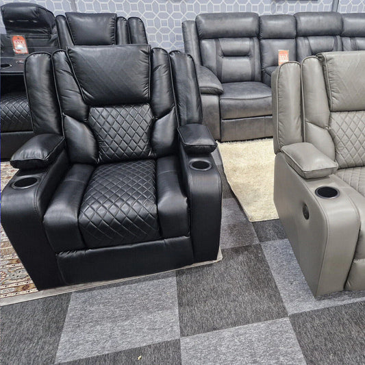 Orlando Electric Recliners Leather Arm Chair Black - LED LIGHTS/USB PORTS
