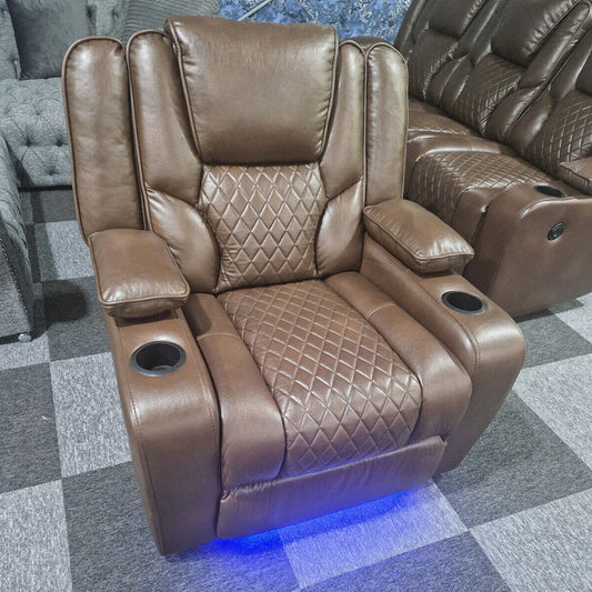 Orlando Electric Recliners Leather Arm Chair Brown - LED LIGHTS/USB PORTS
