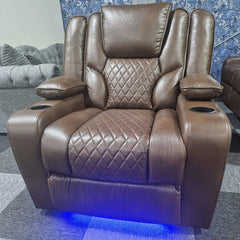 Orlando Electric Recliners Leather Arm Chair Brown - LED LIGHTS/USB PORTS