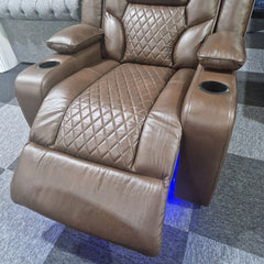 Orlando Electric Recliners Leather Arm Chair Brown - LED LIGHTS/USB PORTS