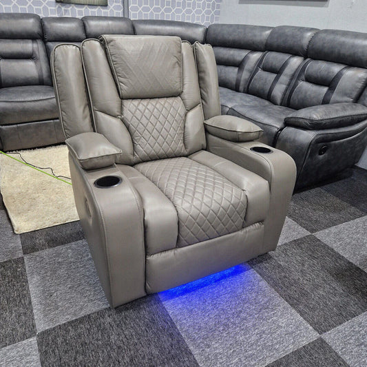 Orlando Electric Recliners Leather Arm Chair Grey - LED LIGHTS/USB PORTS