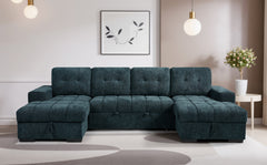 Palermo U Shape Storage Sofa Bed - Blue