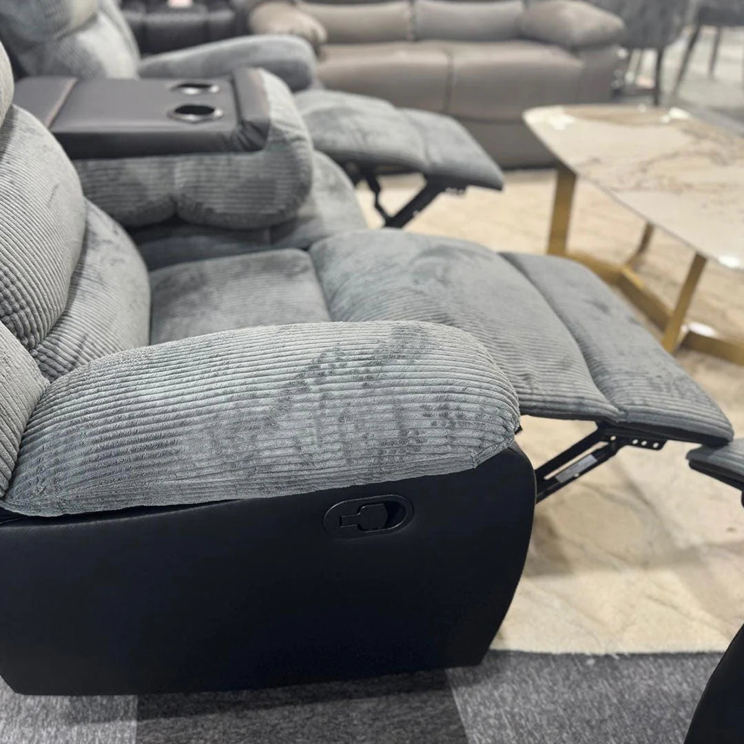 Rio Cord Fabric Recliner 3+2 Seater Sofa Grey