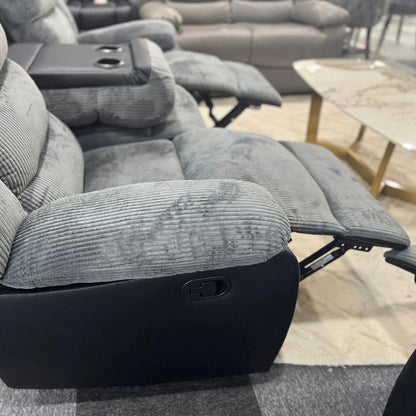 Rio Cord Fabric Recliner 3+2 Seater Sofa Grey