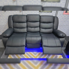 Roma Leather Electric Recliner Sofa With Cupholders - 3+2 Seater Sofa Black