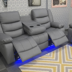Roma Leather Electric Recliner Sofa With Cupholders - 3+2 Seater Sofa Grey