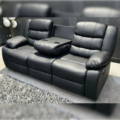 Roma Leather Recliner Sofa with Cupholders - 3+2 Seater Sofa Black
