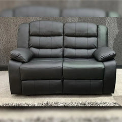 Roma Leather Recliner Sofa with Cupholders - 3+2 Seater Sofa Black