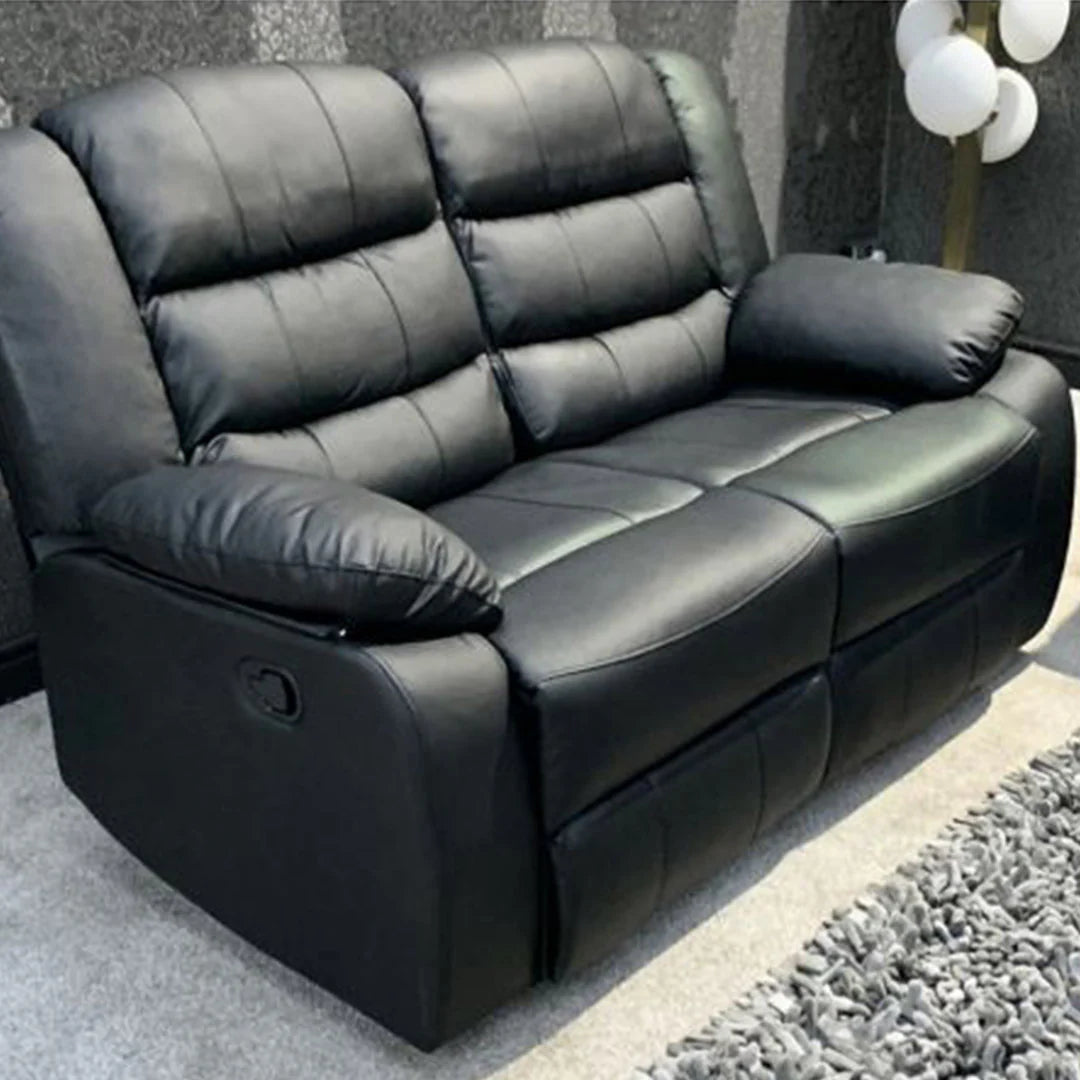 Roma Leather Recliner Sofa with Cupholders - 3+2 Seater Sofa Black