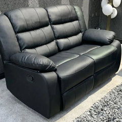 Roma Leather Recliner Sofa with Cupholders - 3+2 Seater Sofa Black