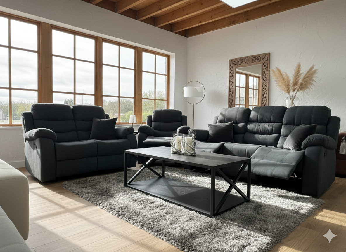 Stanley Manual Recliner 3+2+1 Seater Sofa - Black