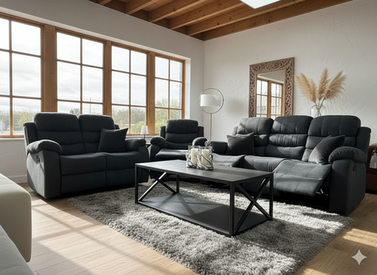 Stanley Manual Recliner 3+2 Seater Sofa - Black