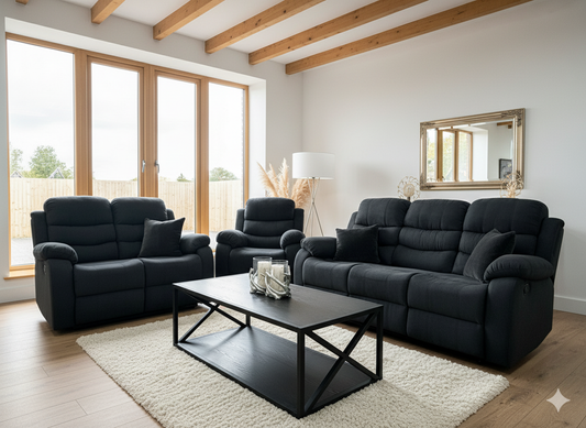 Stanley Manual Recliner 3+2 Seater Sofa - Black