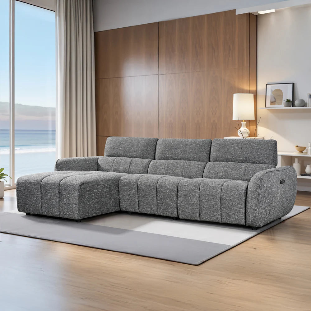 Turin Electric Recliner Sofa Charcoal Left Hand Corner