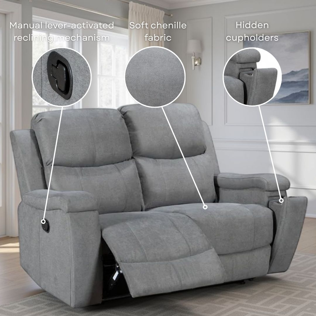 Visconti Manual Recliner Sofa - Dark Grey Chenille - Image 9