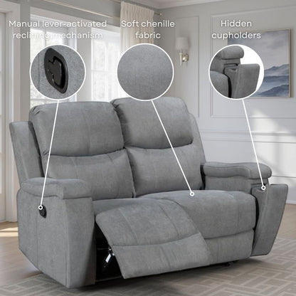 Visconti Manual Recliner Sofa - Dark Grey Chenille - Image 9