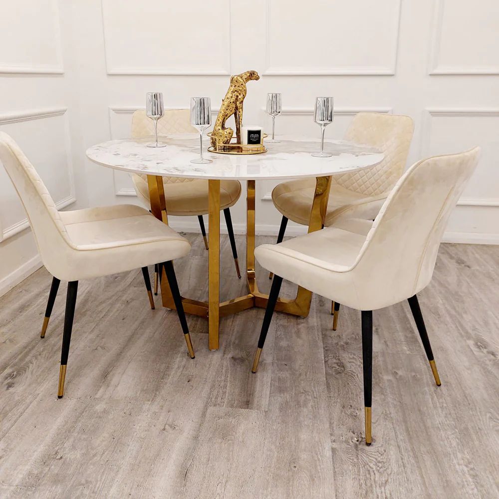 Lovemybedss Lucia Pandora Gold Stone Round Dining Table 1.2M