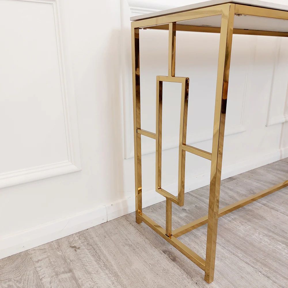 Paris Gold White Sintered Stone Top Console Table