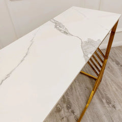 Lovemybedss Natuzzo Gold Polar White Stone Top Console Table