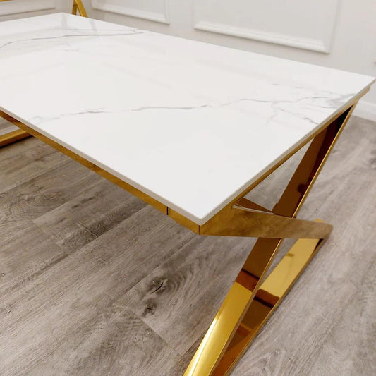 Layla Gold Coffee Table With White Stone Top