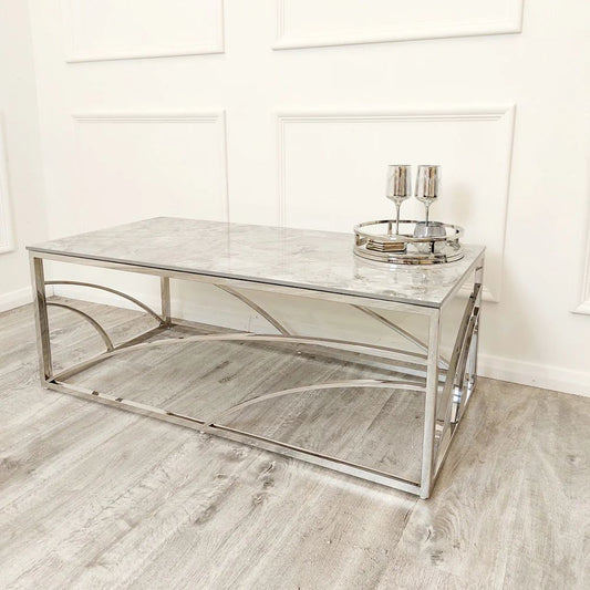 Stella Chrome Coffee Table Ash Grey Stone