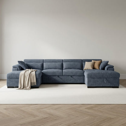 Alaya Storage U Shape Sofa Bed - Blue Chenille - main image